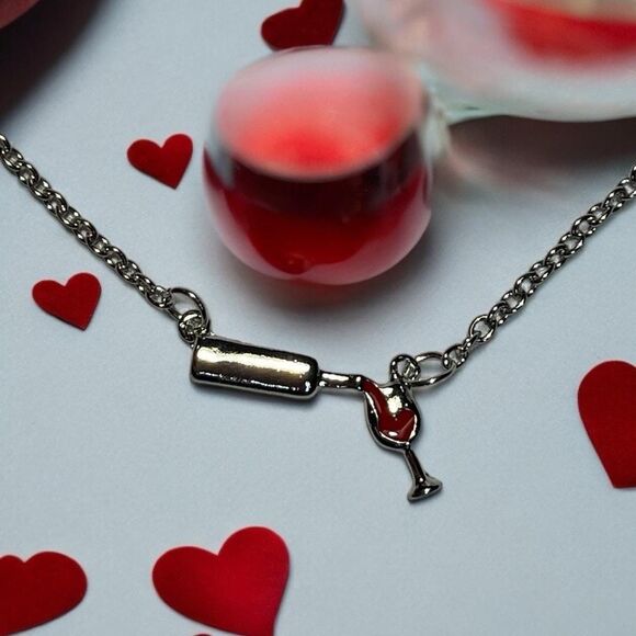 Creative Trendy Cute Elegant Wine Glass and Bottle Pendant Necklace - Picture 1 of 5